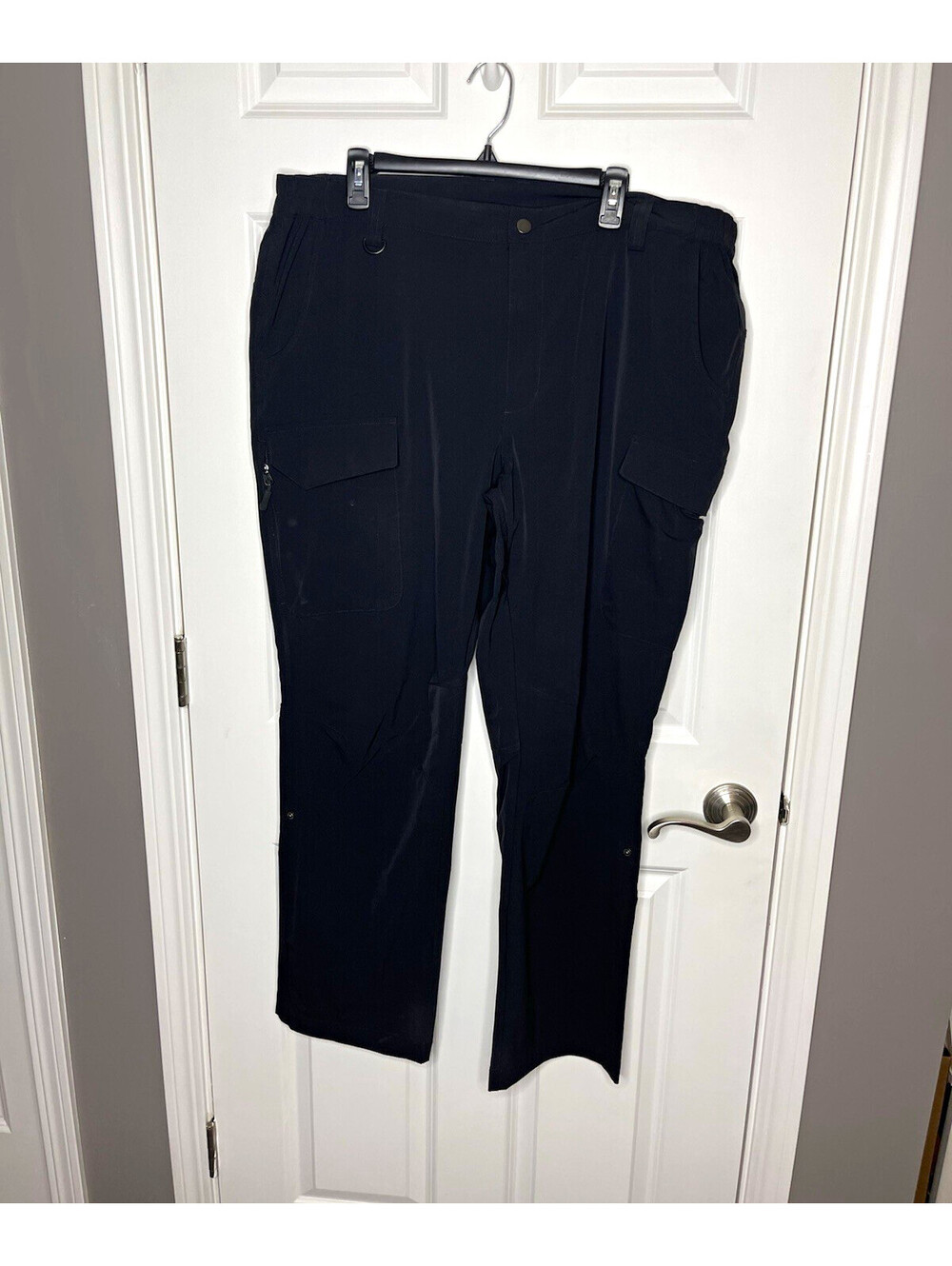 Black Cargo Pants Hiking Mens 40W Nylon/Spandex Stretch Pockets Button
